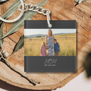 Mum Established Modern Script Photo Key Ring