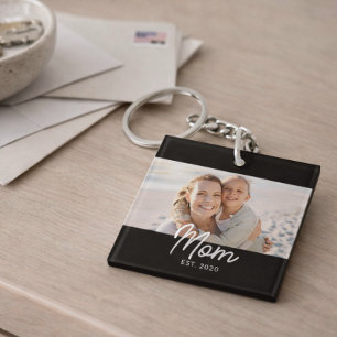 Mum Established Modern Script Photo Key Ring