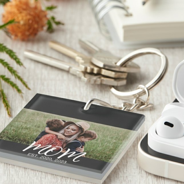 Mum Established Modern Script Photo Key Ring (Creator Uploaded)