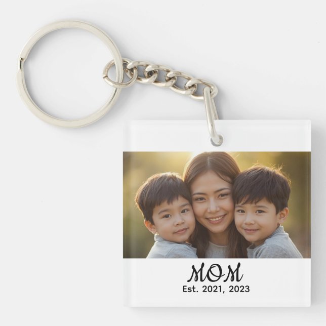 Mum Established Modern Script Photo Key Ring (Front)