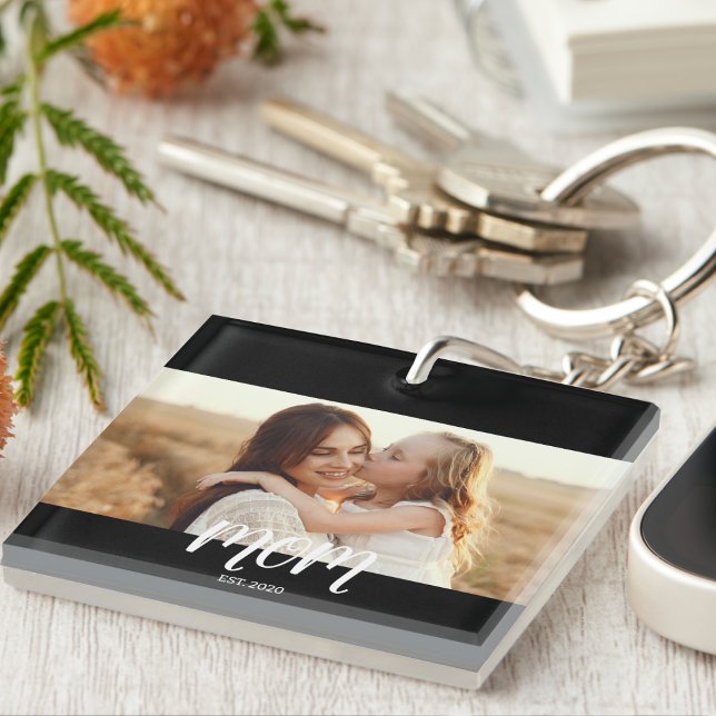 Mum Established Modern Script Photo Keychain (Creator Uploaded)