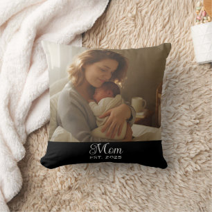 Mum Established Modern Script Photo Throw Cushion