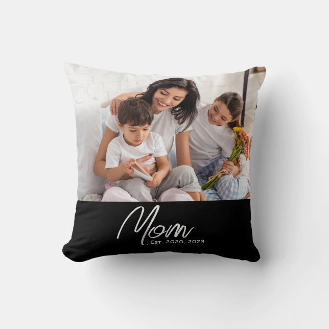 Mum Established Modern Script Photo Throw Pillow (Front)