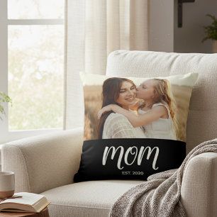 Mum Established Modern Script Photo Throw Pillow