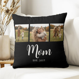 Mum Established Modern Simple Script Black 3 Photo Cushion
