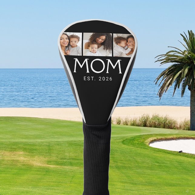 Mum Established Modern Typography Black 3 Photo Golf Head Cover (Creator Uploaded)