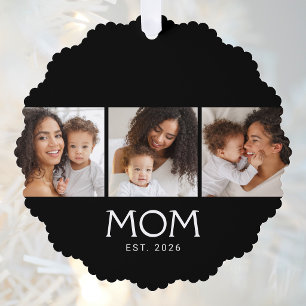 Mum Established Modern Typography Black 3 Photo  Tree Decoration Card
