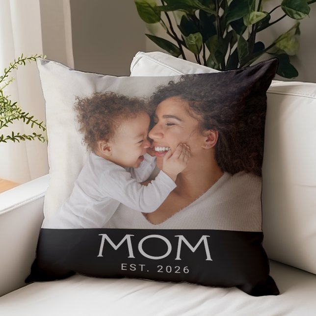 Mum Established Modern Typography Photo Cushion (Creator Uploaded)
