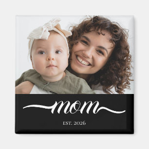 Mum Established Modern White Script Photo Elegant Magnet