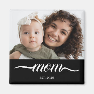 Mum Established Modern White Script Photo Elegant Magnet