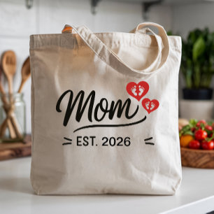 Mum Established Mothers Day Name Year Script Heart Tote Bag