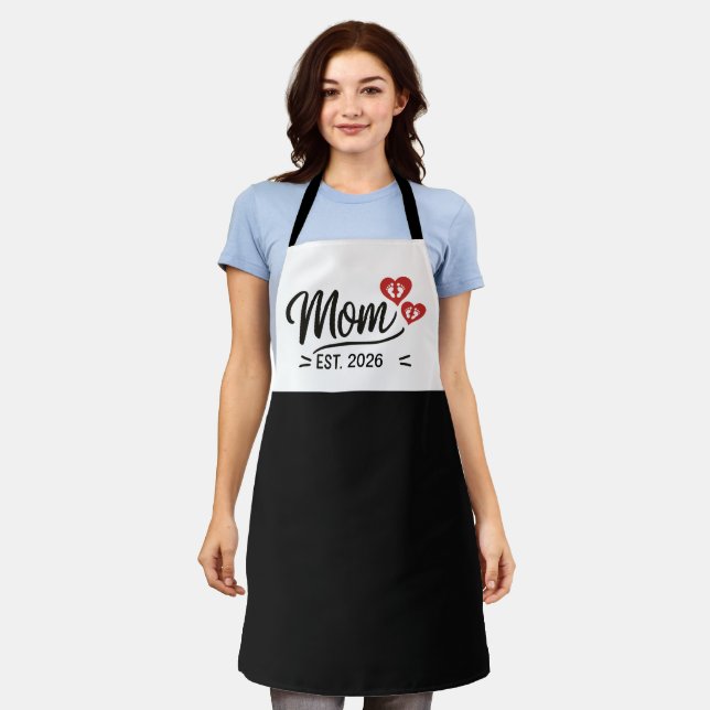 Mum Established Mothers Day Year Script Heart Apron (Worn)