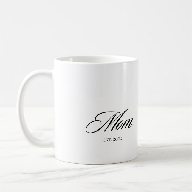 Mum Established New Mum Elegant Script Gift Coffee Mug (Left)