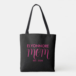 Mum Established New Mum Gift Black Custom Name Tote Bag