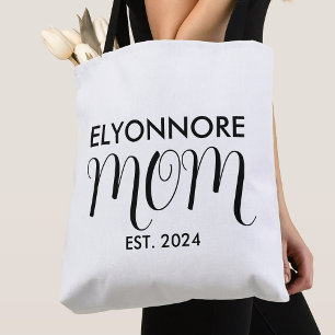 Mum Established New Mum Gift Black Custom Name Tote Bag