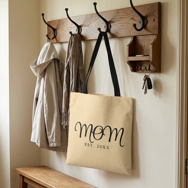 Mum Established New Mum Gift Black Script Tote Bag (Mom Established New Mom Gift Black Script Tote Bag
)