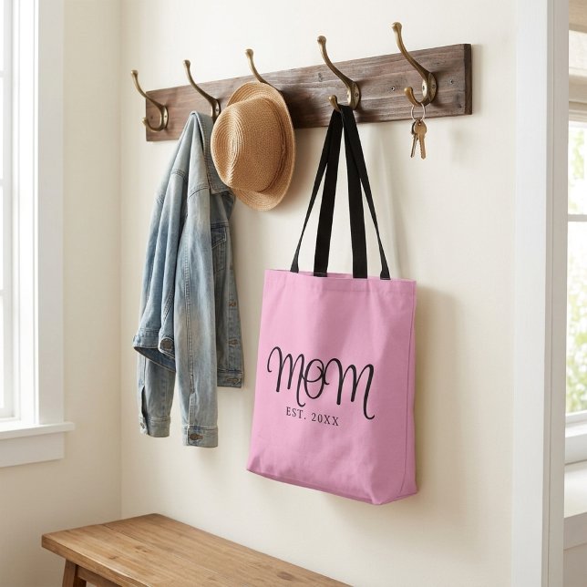 Mum Established New Mum Gift Black Script Tote Bag (Mom Established New Mom Gift Black Script Tote Bag)