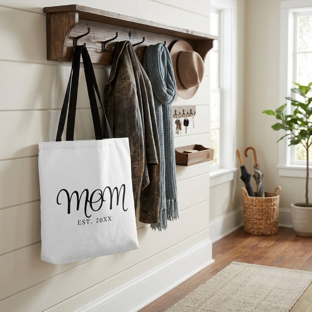 Mum Established New Mum Gift Black Script Tote Bag (Mom Established New Mom Gift Black Script Tote Bag
)