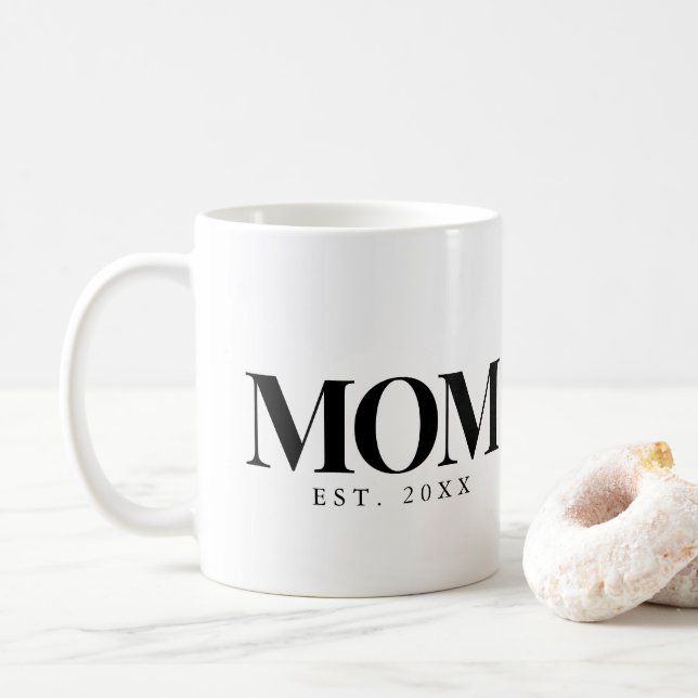 Mum Established New Mum Gift Black Typography Coffee Mug (With Donut)