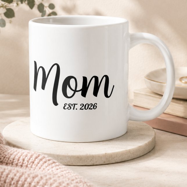 Mum Established New Mum Gift Large Coffee Mug (Mom Established Year Simple Script Mother's day mothers day gifts ideas new parents mommy be)