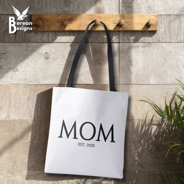 Mum Established New Mum Gift Tote Bag (MOM ESTABLISHED Tote Bag with customizable year. Ideal gift for Mother's Day and mom groups.)