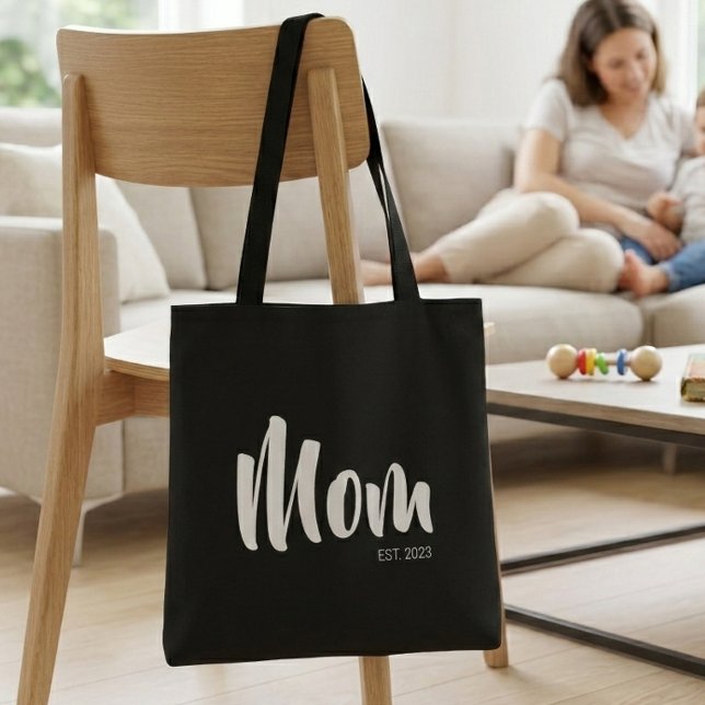 Mum Established New Mum Gift Tote Bag (Mom Established Typography Tote Bag)