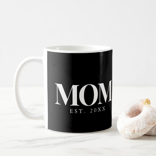 Mum Established New Mum Gift White Typography Coffee Mug (With Donut)