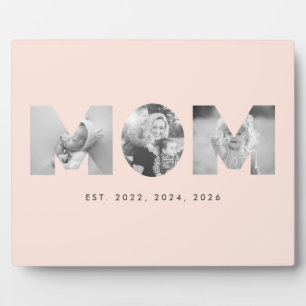 Mum Established Pastel Peach Minimalist 3 Photo Plaque