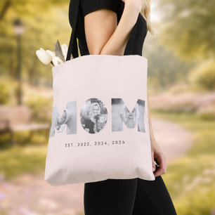 Mum Established Pastel Peach Minimalist 3 Photo Tote Bag