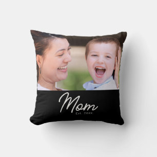 Mum Established Photo Black Script Minimal Elegant Cushion