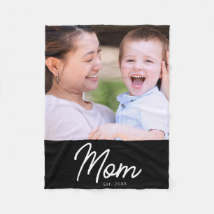 Mum Established Photo Black Script Minimal Elegant Fleece Blanket