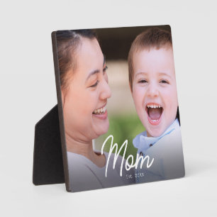 Mum Established Photo Black Script Minimal Elegant Plaque