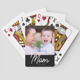 Mum Established Photo Black Script Minimal Elegant Playing Cards