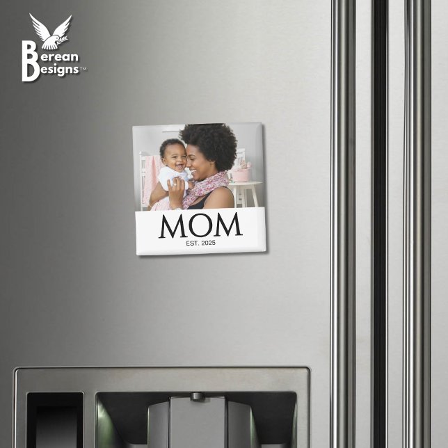 Mum Established Photo Gift Magnet (MOM ESTABLISHED Magnet with customizable photo and year. Ideal gift for Mother's Day and mom groups.)