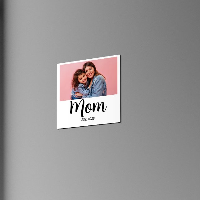 Mum Established Photo Gift Magnet (Mom Established Photo Magnet simple minimal script font typography fun modern saying first mothers d)