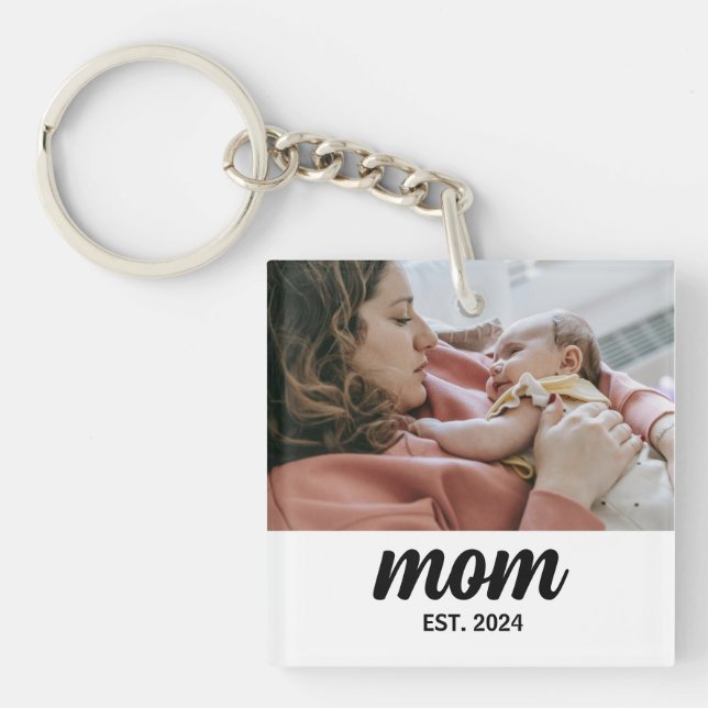 Mum Established Photo Gift Magnet Key Ring (Front)