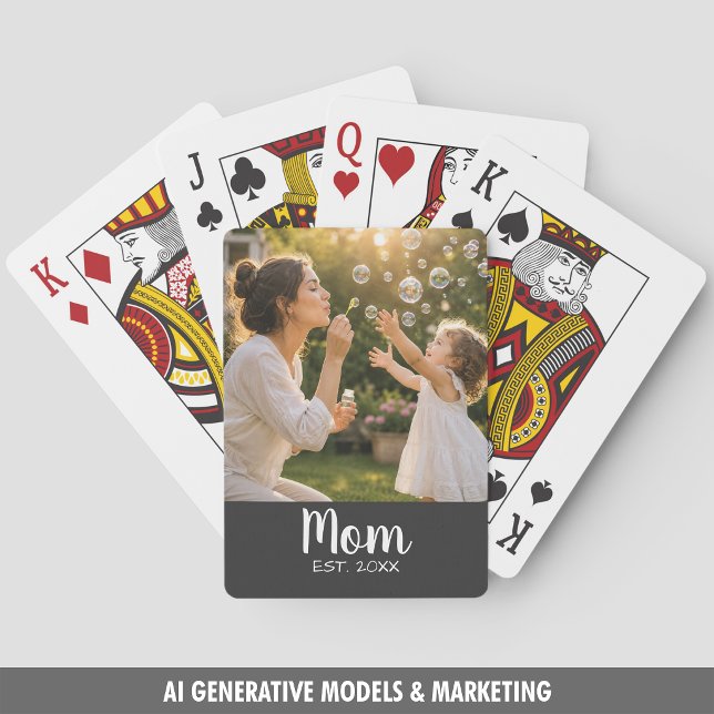Mum Established Photo Memory Gift Playing Cards (Mom Established Photo Memory Gift Poker Cards)