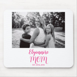 Mum Established Pink Script Name Photo  Mouse Mat
