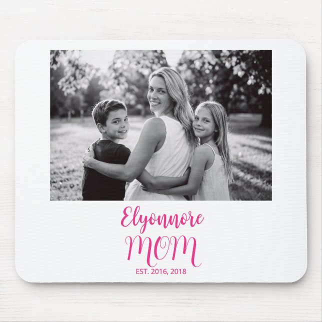 Mum Established Pink Script Name Photo  Mouse Mat (Front)