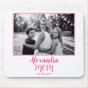 Mum Established Pink Script Name Photo  Mouse Mat