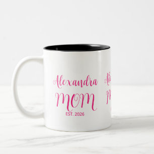 Mum Established Pink Script Name  Two-Tone Coffee Mug