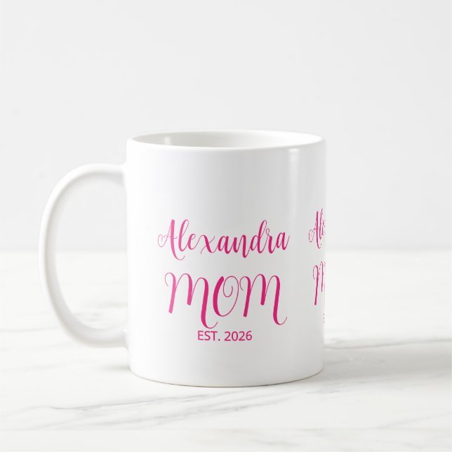 Mum Established Pink Script Name  Two-Tone Coffee Mug (Left)