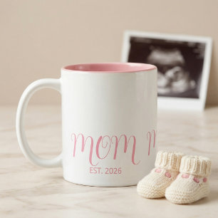 Mum Established Rose Pink Script New Mum Gift  Two-Tone Coffee Mug