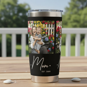 Mum Established Script 3 Photo Black Insulated Tumbler