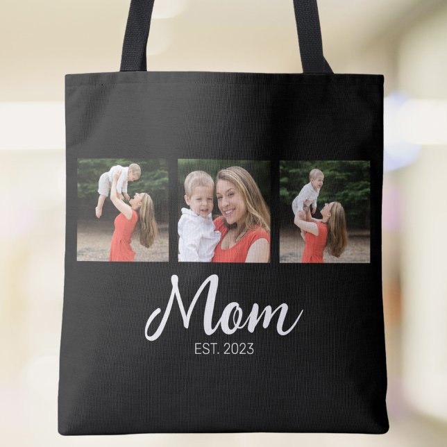 Mum Established Script 3 Photo Black Tote Bag (Creator Uploaded)