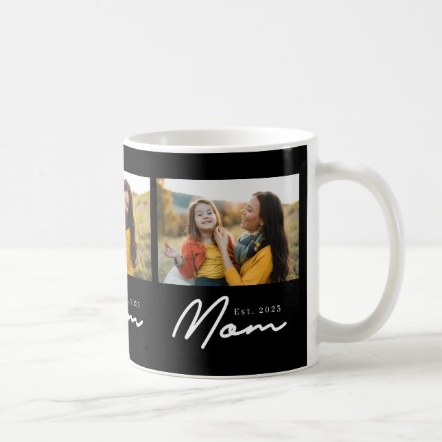 Mum Established Script Black 3 Photo Coffee Mug (Right)