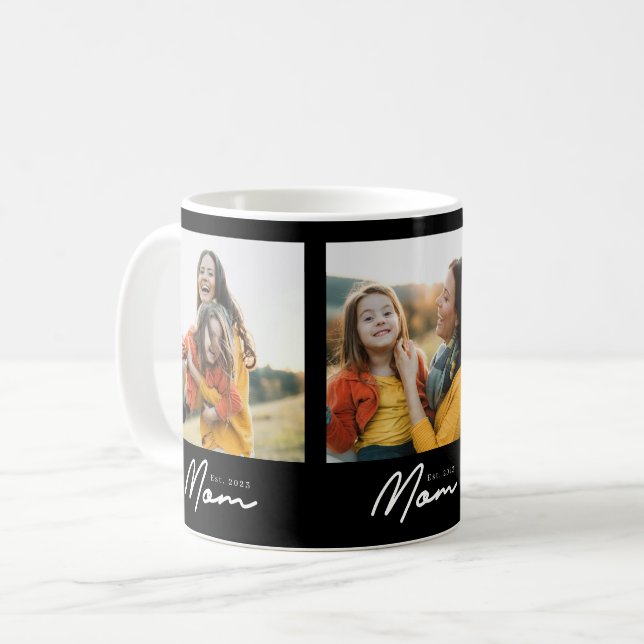 Mum Established Script Black 3 Photo Coffee Mug (Front Left)