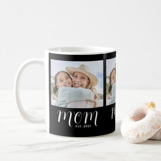 Mum Established Script Black 3 Photo Coffee Mug (With Donut)