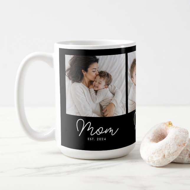 Mum Established Script Black 3 Photo Coffee Mug (With Donut)
