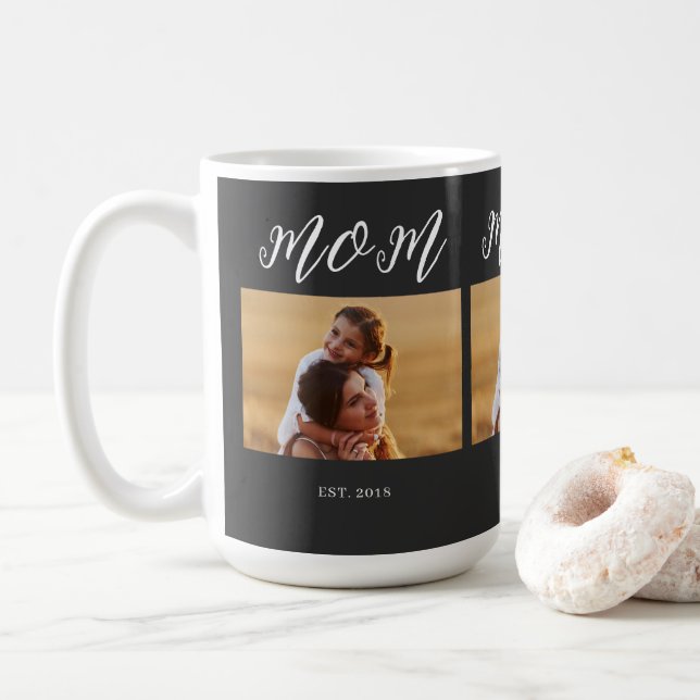 Mum Established Script Black 3 Photo Coffee Mug (With Donut)